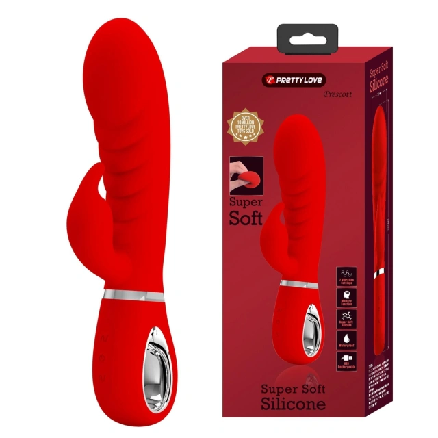 Wibrator Króliczek Prescott Red 7 Function Vibrations Pretty Love Czerwony | 100% ORYGINAŁ| DYSKRETNA PRZESYŁKA